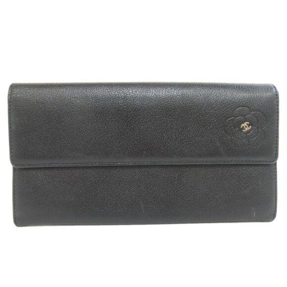 CHANEL Authentic Black Logo Wallet